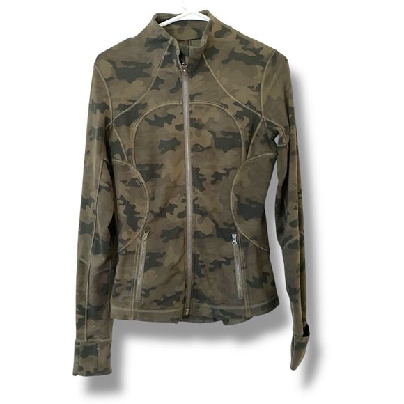 Lululemon Forme Full Zip Jacket Cuffins Savasana Camo Fatigue Green Size 6 - Picture 3 of 8